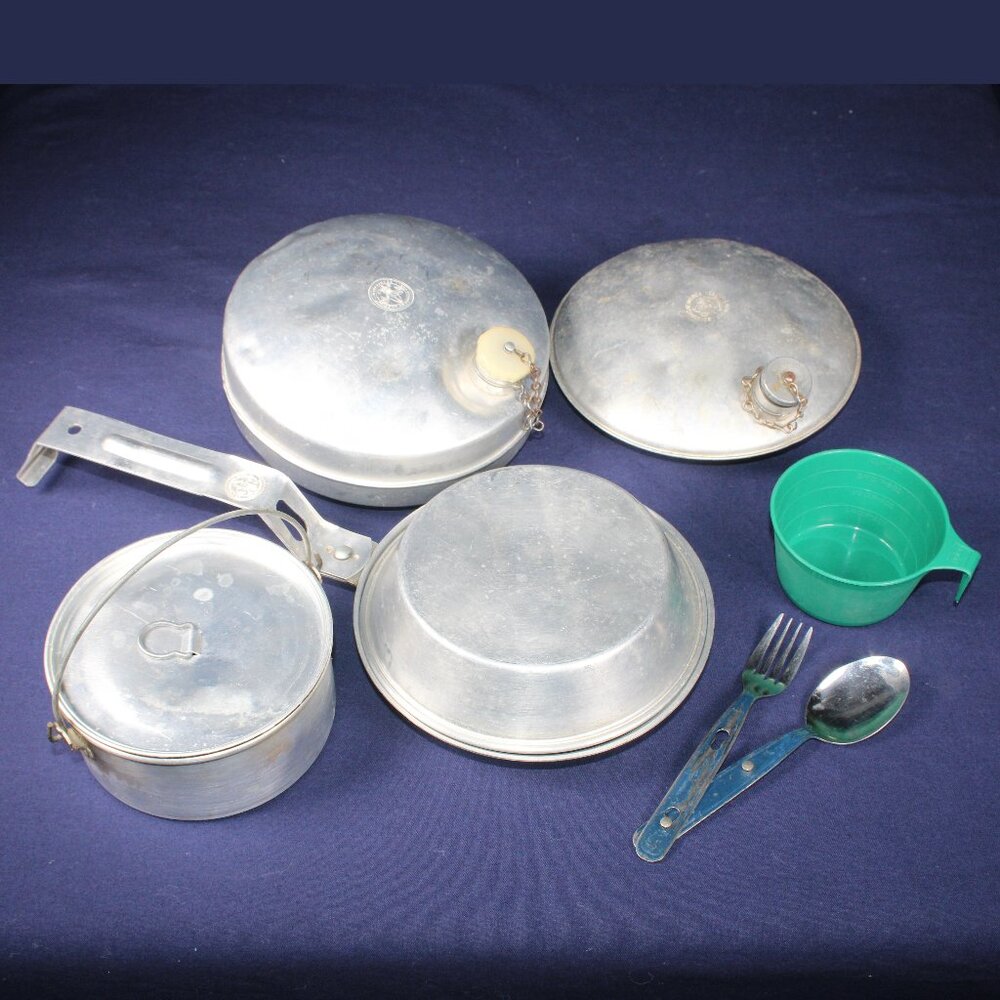 Vintage Official Boy Scouts of America Canteens (Two Different) & A Mess Kit